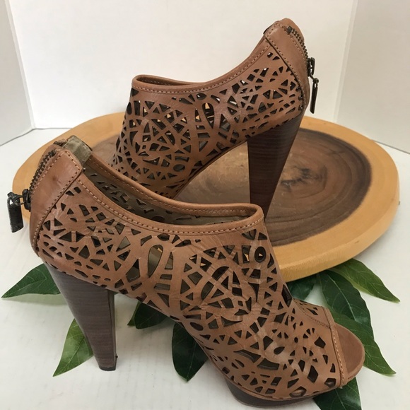 Mea Shadow Laser Cut Peep Toe Heeled Booties - Picture 2 of 9